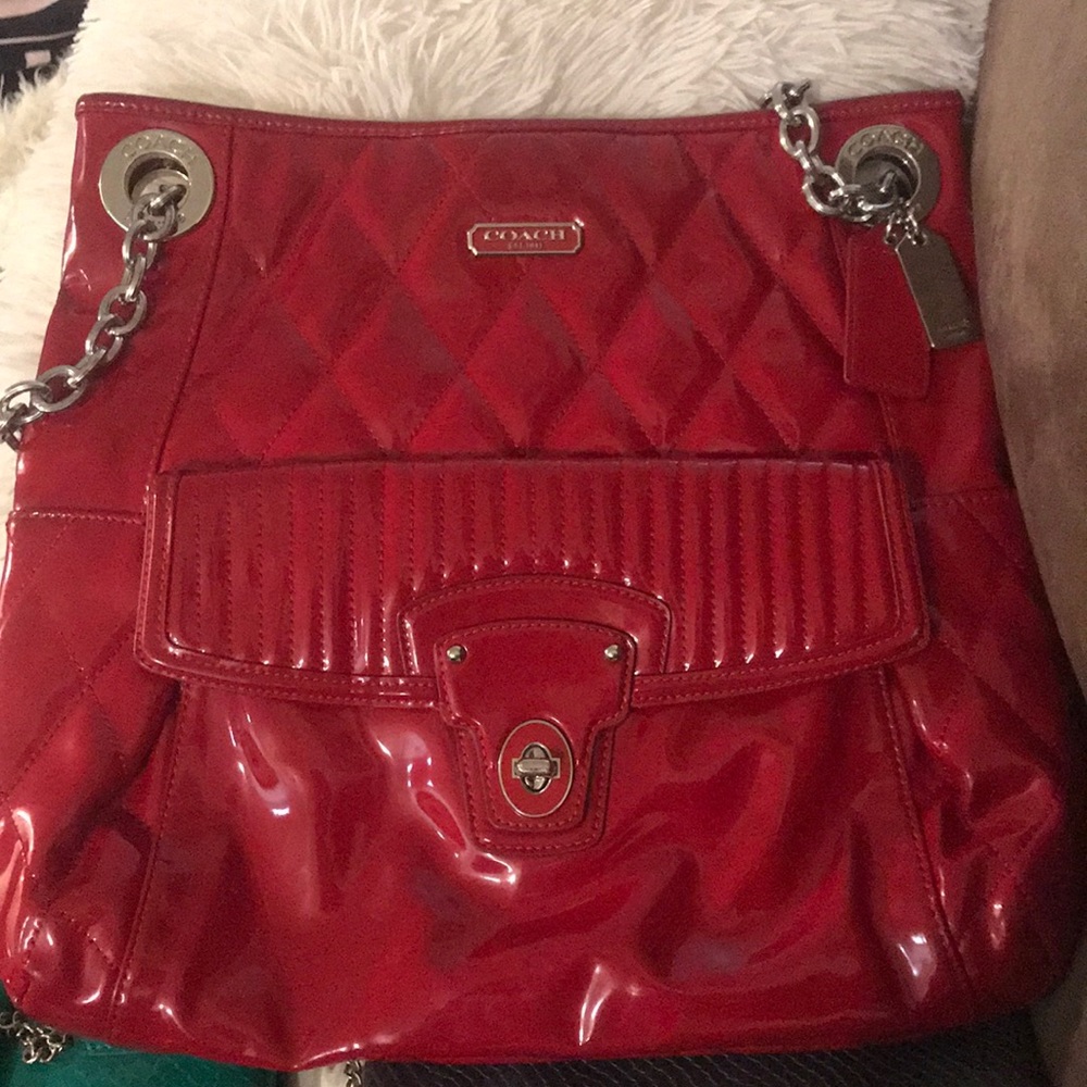 Rare❤️Coach poppy liquid gloss patent leather tote